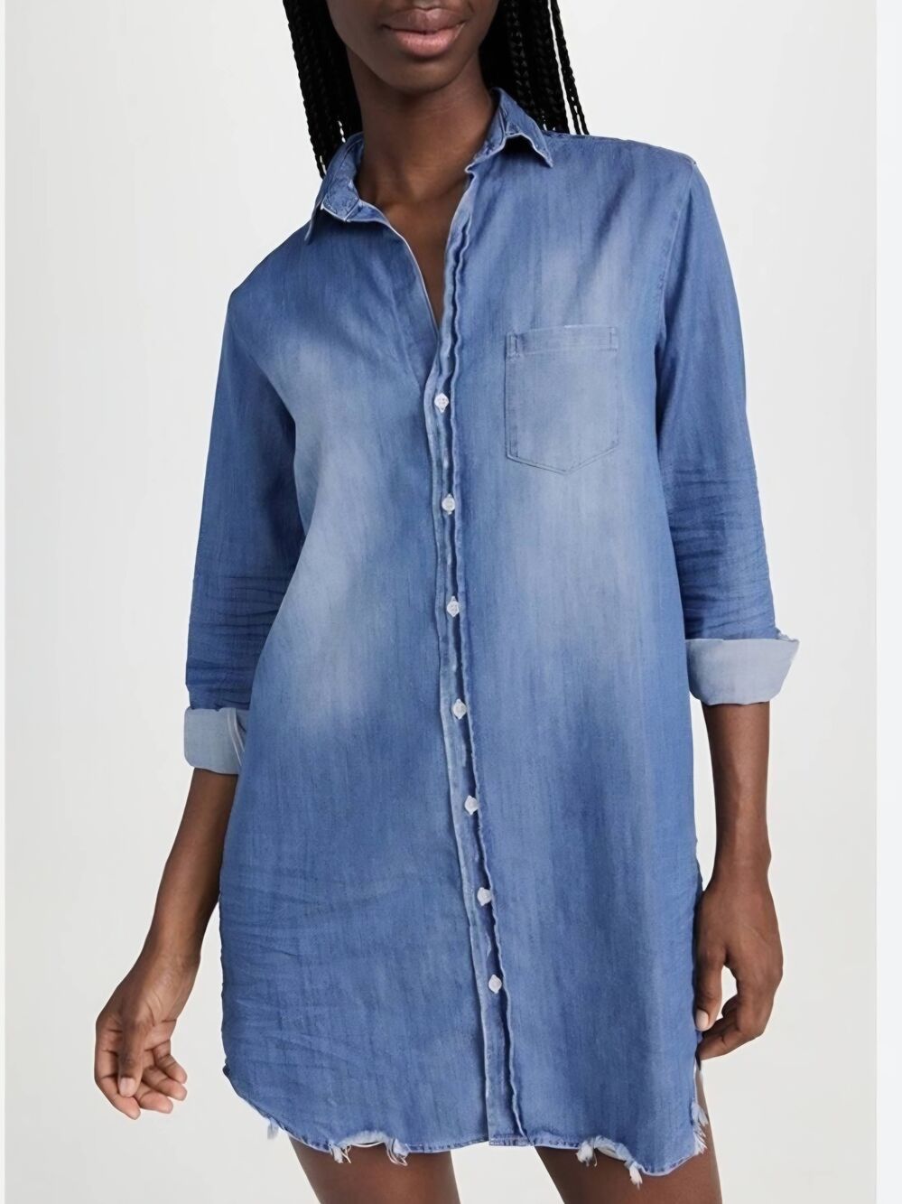 Frank & Eileen Mary Dress Performance Denim Distressed Vintage Wash Sz Large